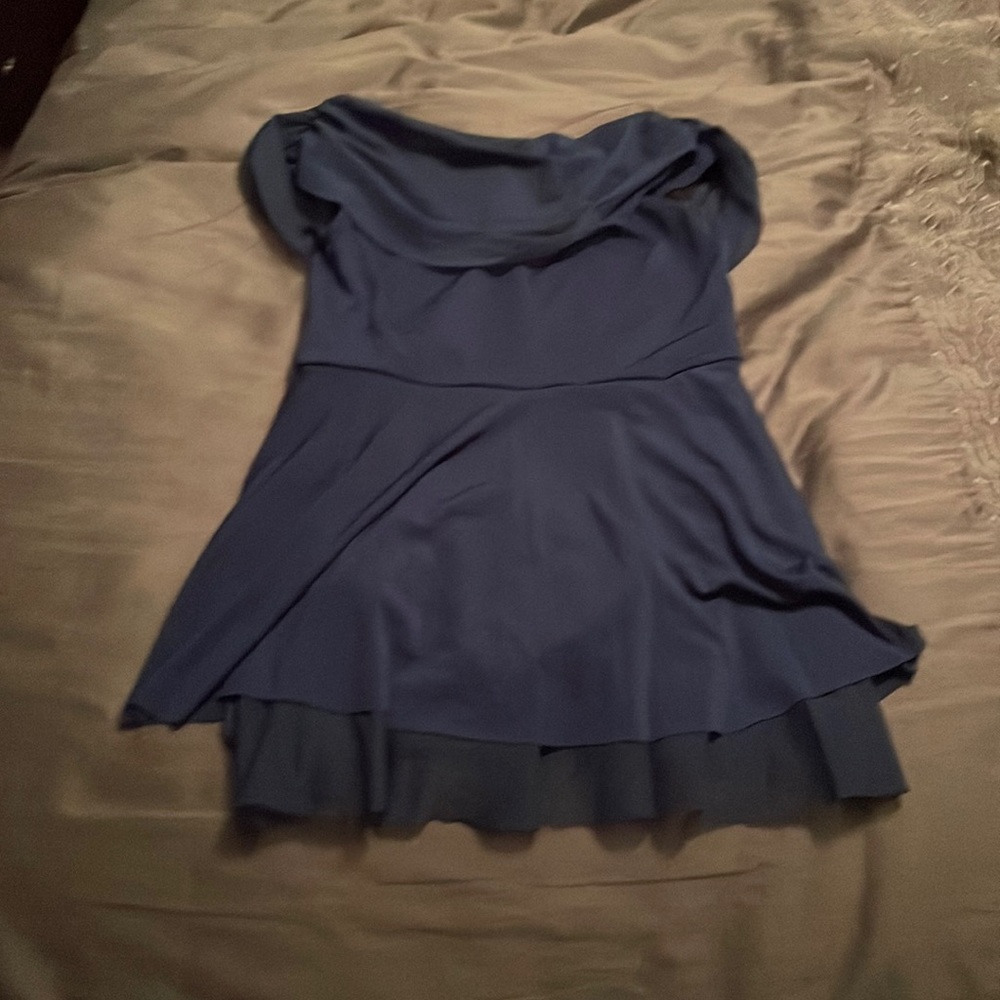 Dark blue dance costume with layered skirt
